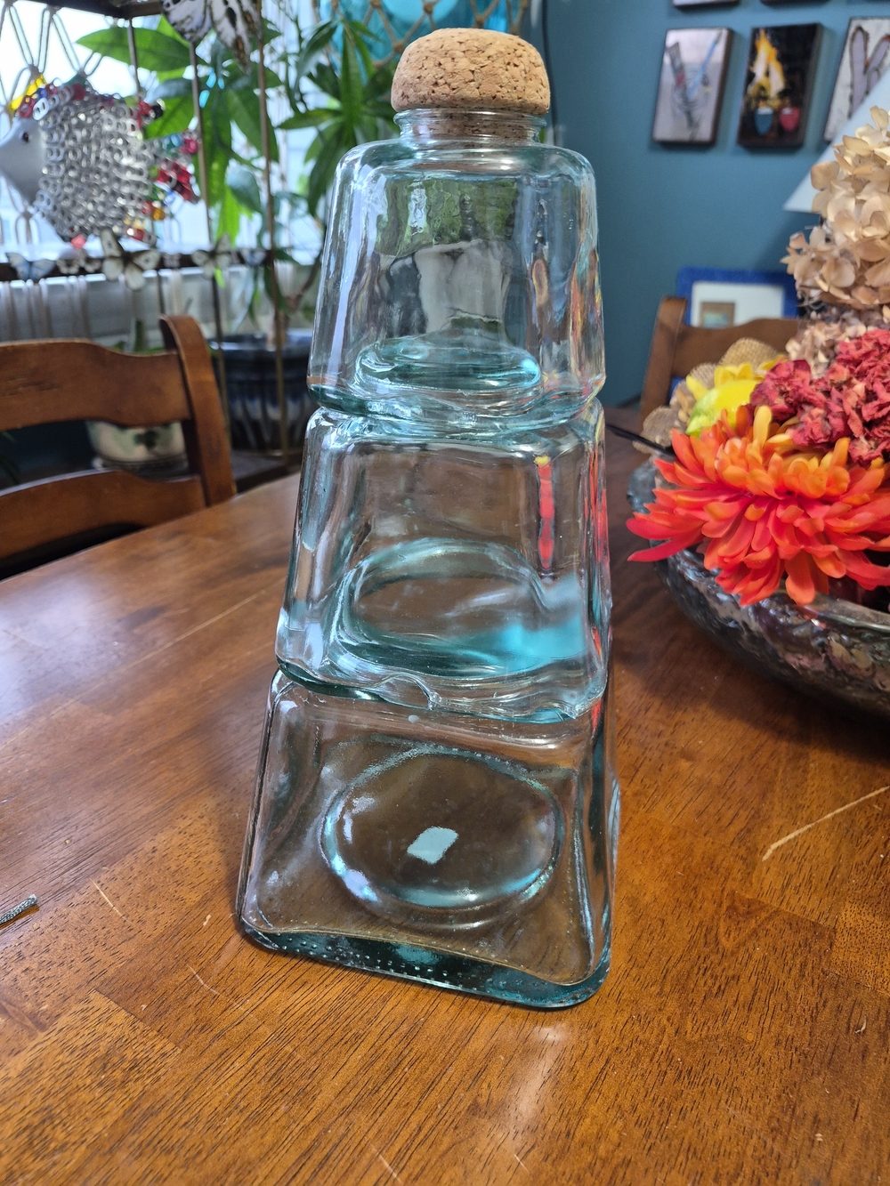 Glass Stackable Accent Bottle with Cork - Aqua Blue